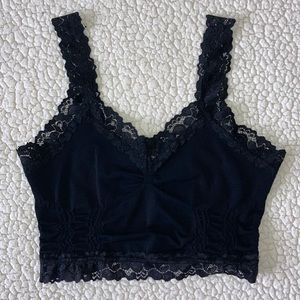 Black Crop Top Tank with Lace Detailing